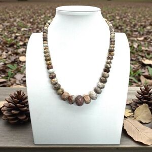 JAY KING Fossilized Petrified Wood Multi-Tone Beaded Necklace w/Sterling Silver